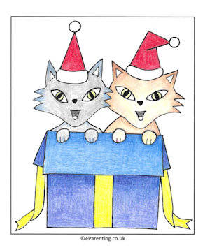 Christmas Kittens Colouring Picture